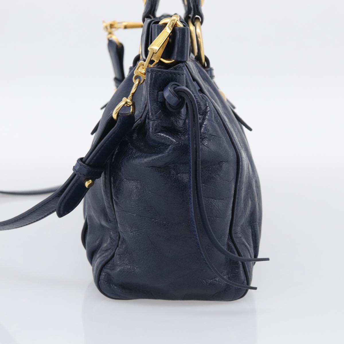 Miu Miu Hand Bag Leather 2way Navy Gold Auth 212475SAM