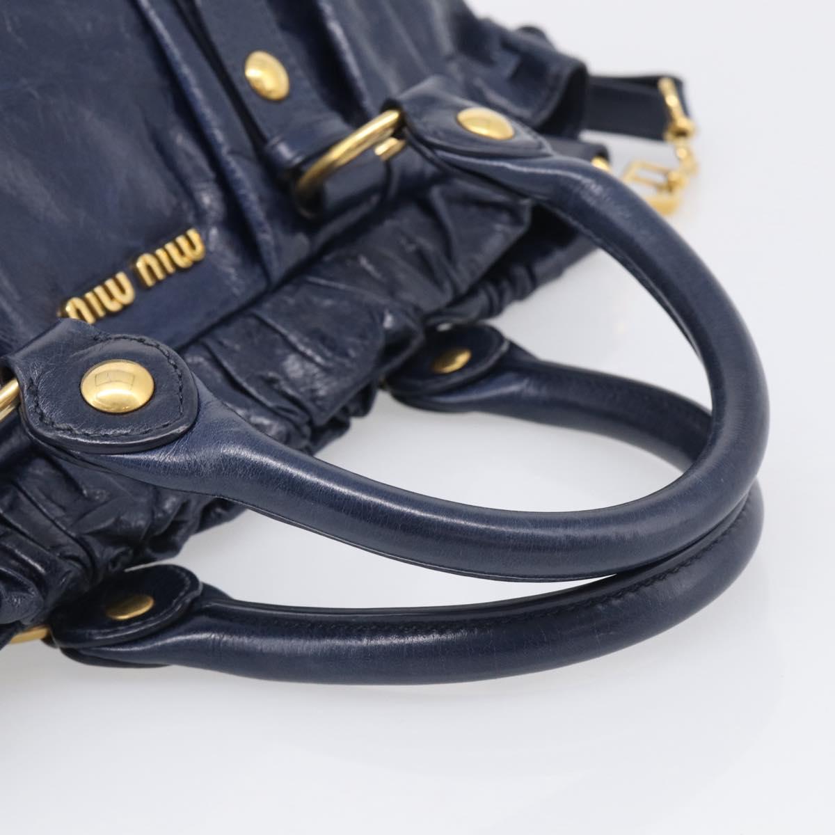 Miu Miu Hand Bag Leather 2way Navy Gold Auth 212475SAM