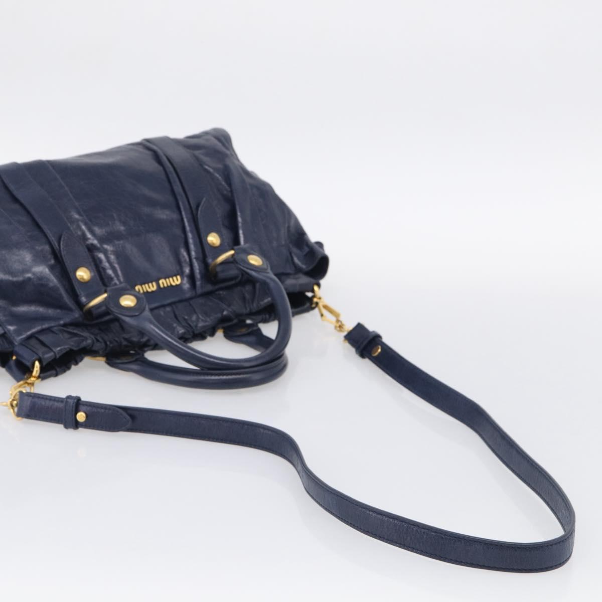 Miu Miu Hand Bag Leather 2way Navy Gold Auth 212475SAM