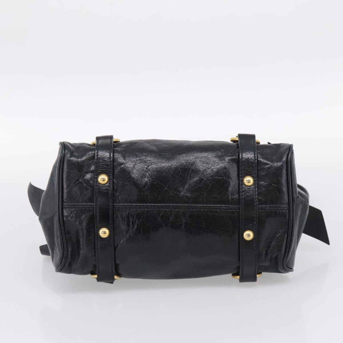 Miu Miu Hand Bag Leather 2way Black Gold Auth 212476SAM