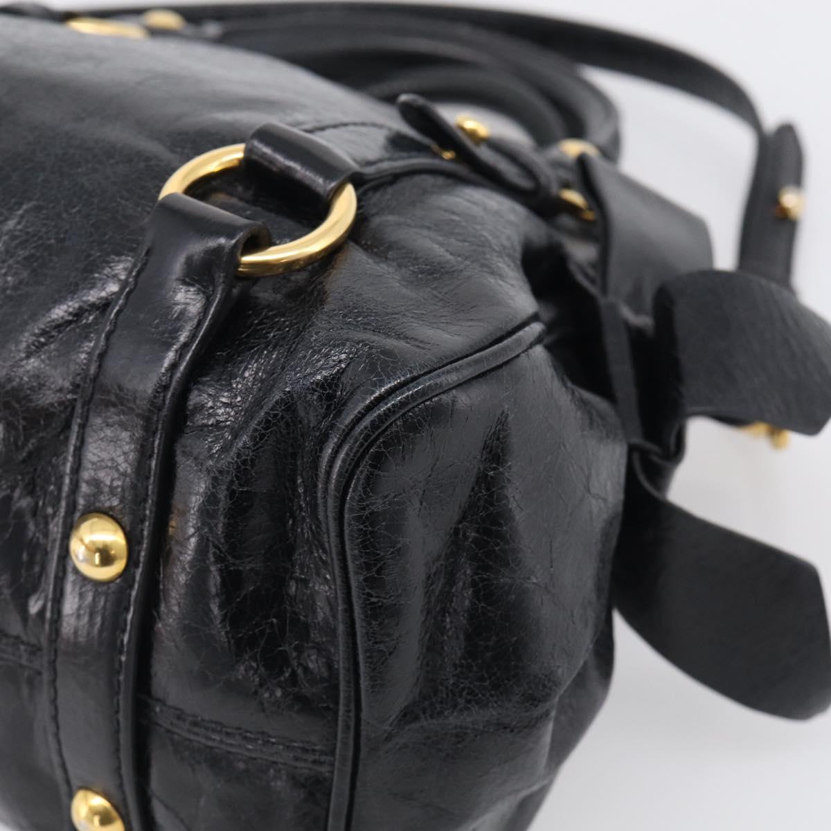 Miu Miu Hand Bag Leather 2way Black Gold Auth 212476SAM
