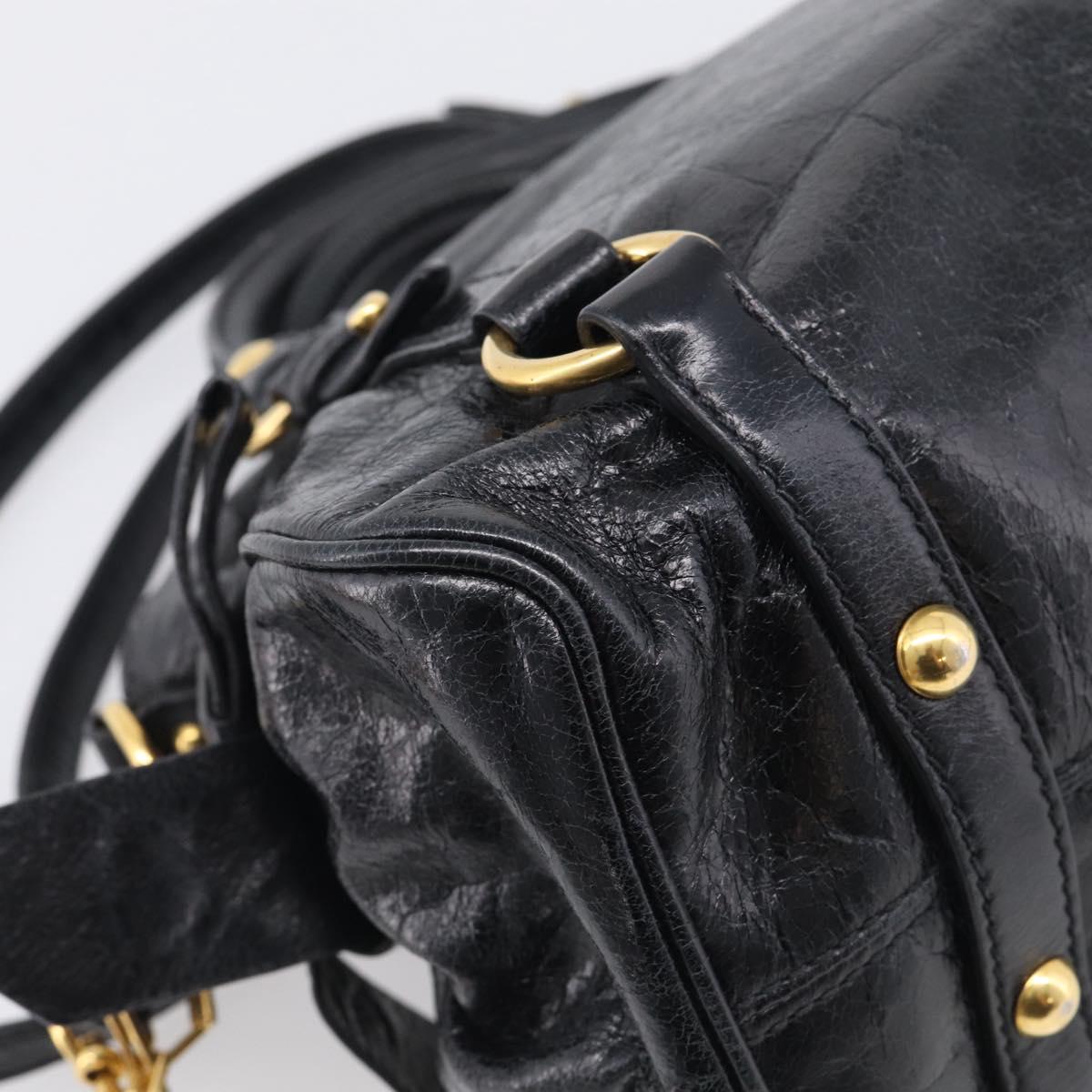 Miu Miu Hand Bag Leather 2way Black Gold Auth 212476SAM
