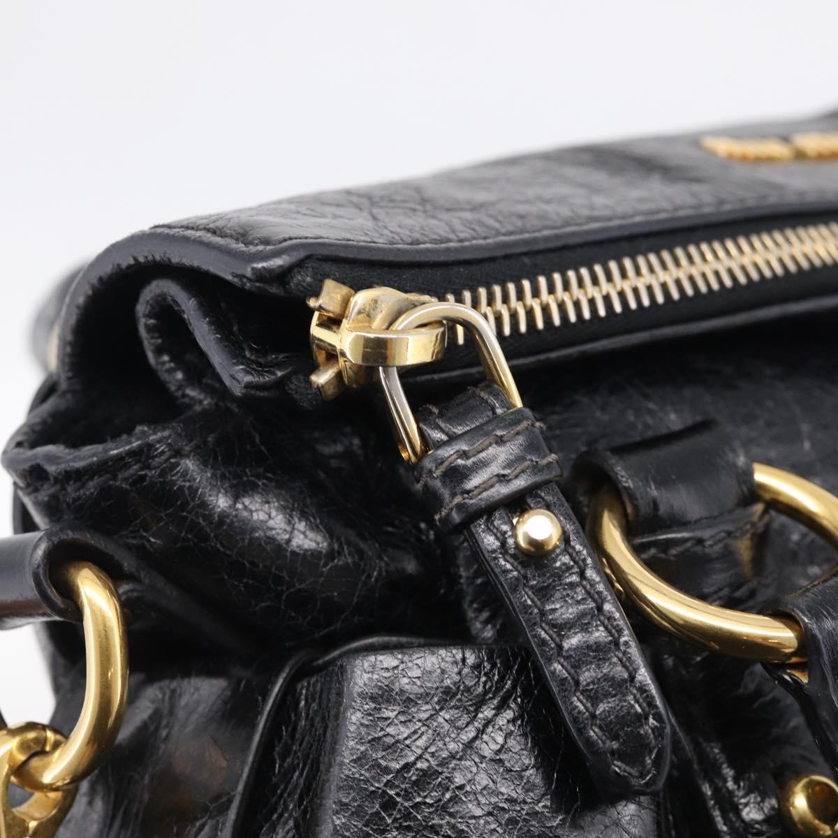 Miu Miu Hand Bag Leather 2way Black Gold Auth 212476SAM