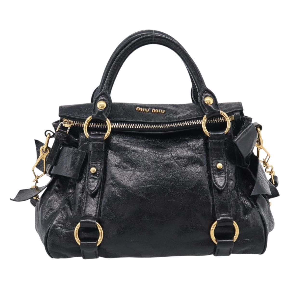 Miu Miu Hand Bag Leather 2way Black Gold Auth 212476SAM