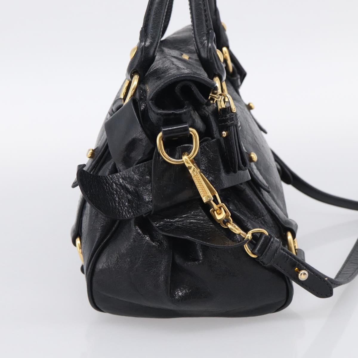 Miu Miu Hand Bag Leather 2way Black Gold Auth 212476SAM