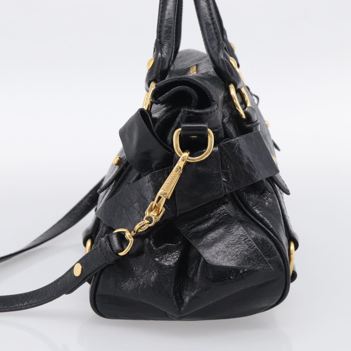 Miu Miu Hand Bag Leather 2way Black Gold Auth 212476SAM