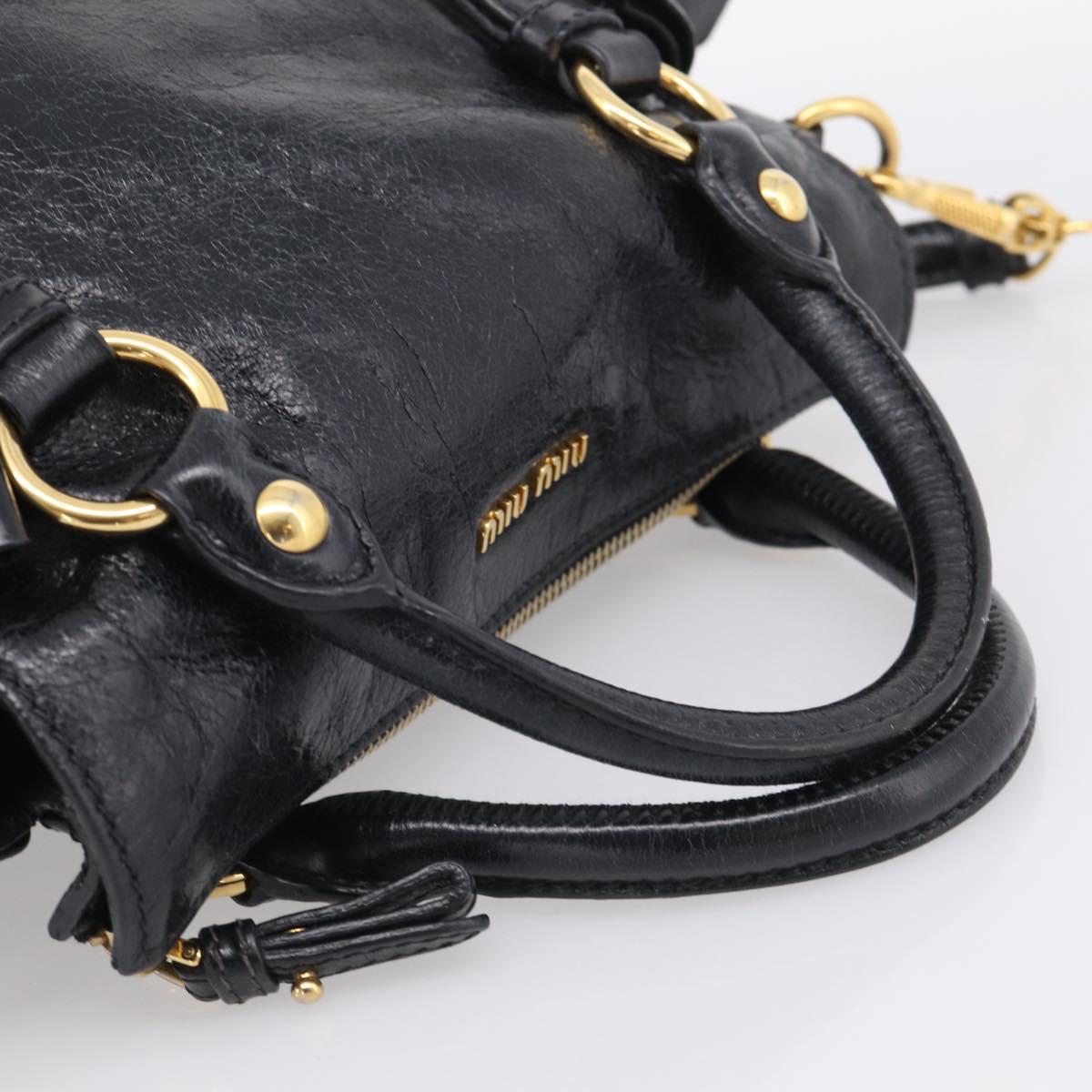 Miu Miu Hand Bag Leather 2way Black Gold Auth 212476SAM