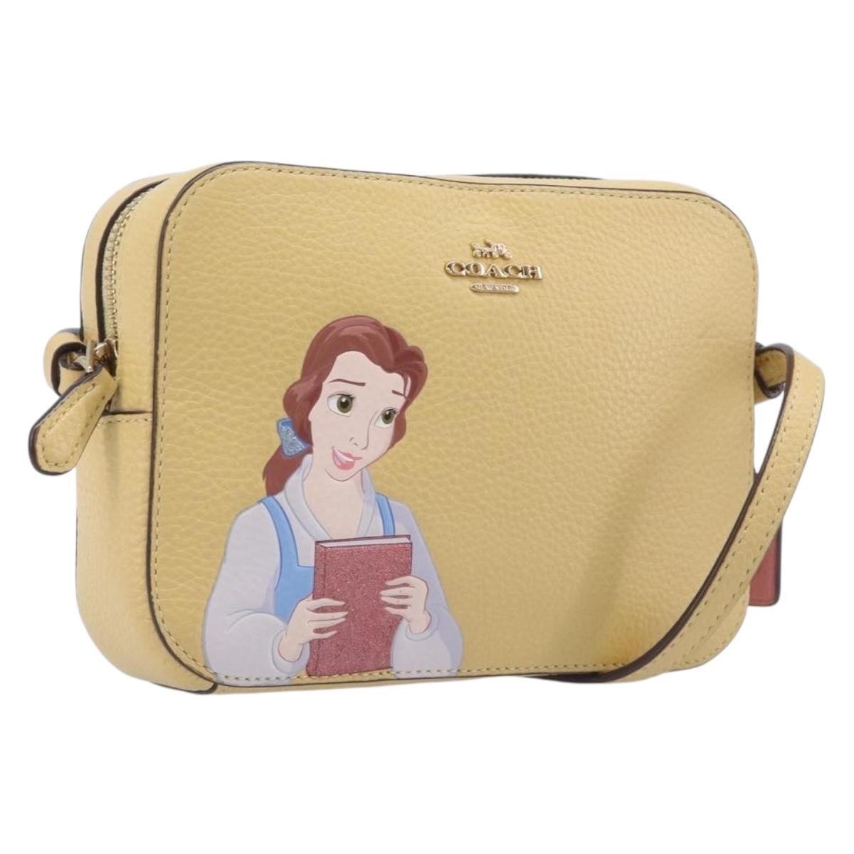 Coach ×Disney Belle Mini Camera Shoulder Bag Leather Yellow Gold Auth 212491M