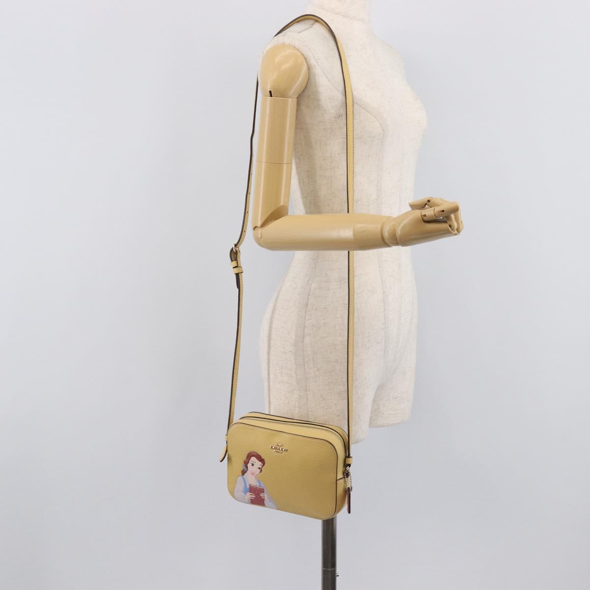 Coach ×Disney Belle Mini Camera Shoulder Bag Leather Yellow Gold Auth 212491M