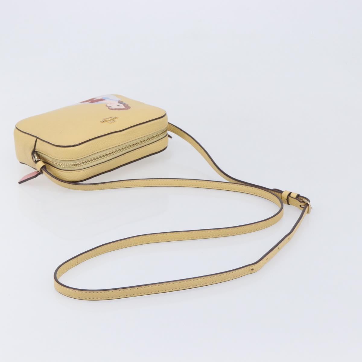 Coach ×Disney Belle Mini Camera Shoulder Bag Leather Yellow Gold Auth 212491M