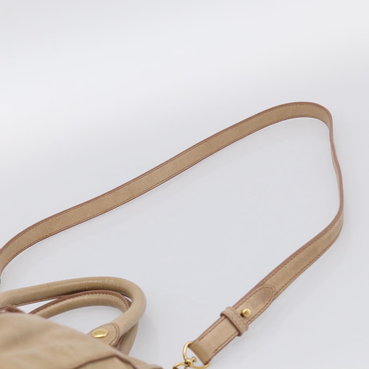 Miu Miu Hand Bag Leather 2way Beige Gold Auth 212492M