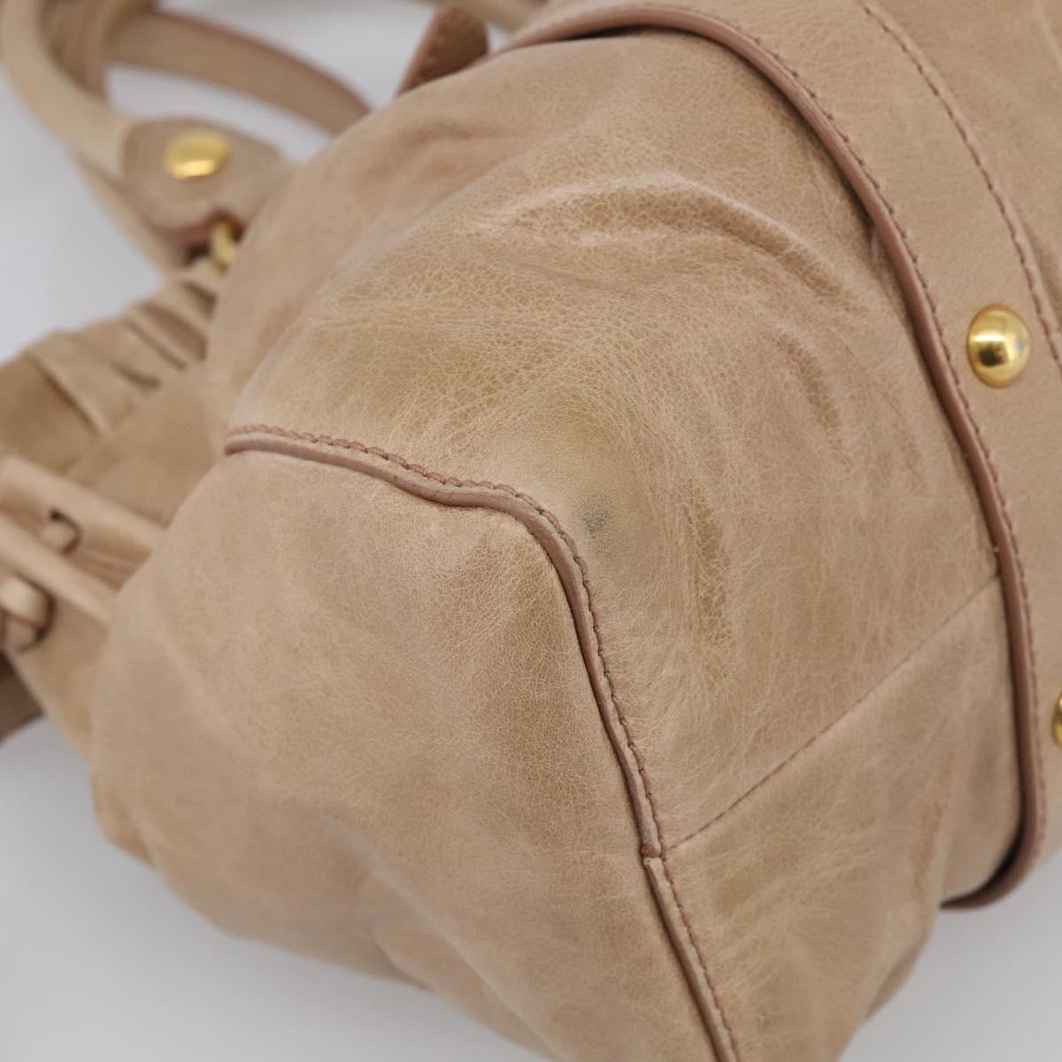 Miu Miu Hand Bag Leather 2way Beige Gold Auth 212492M
