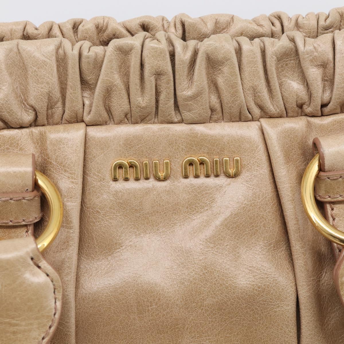 Miu Miu Hand Bag Leather 2way Beige Gold Auth 212492M