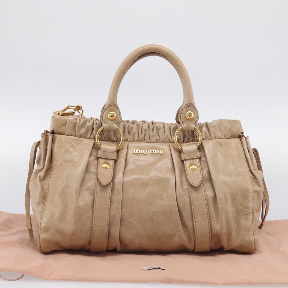 Miu Miu Hand Bag Leather 2way Beige Gold Auth 212492M
