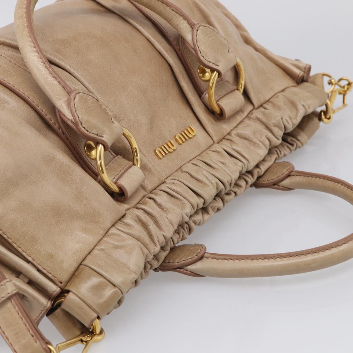 Miu Miu Hand Bag Leather 2way Beige Gold Auth 212492M