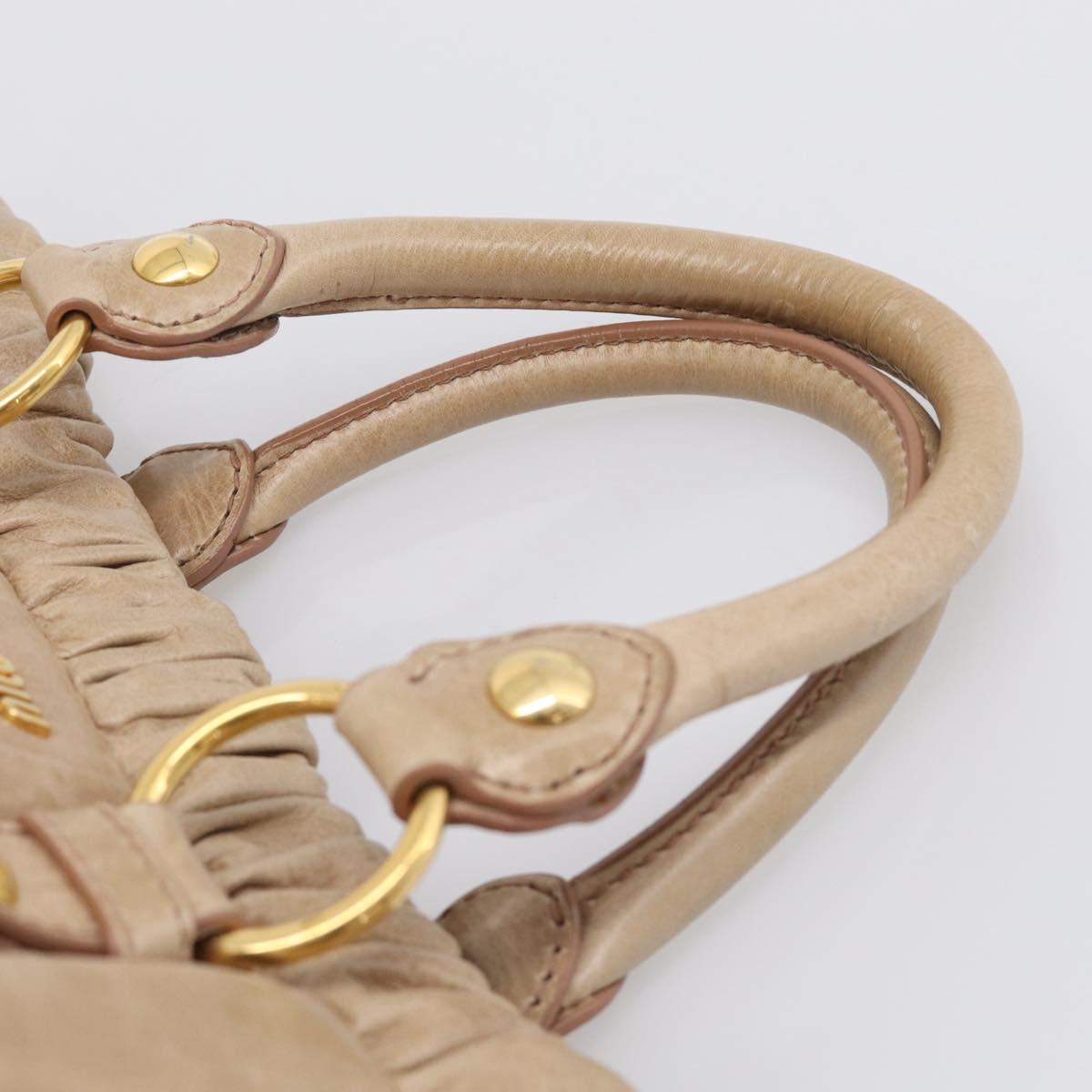 Miu Miu Hand Bag Leather 2way Beige Gold Auth 212492M