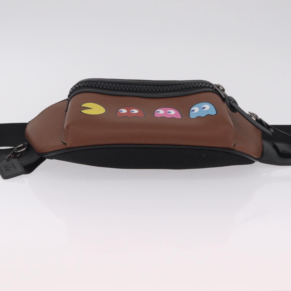 Coach x PAC MAN Waist Bag Leather Brown Silver Auth 212493M