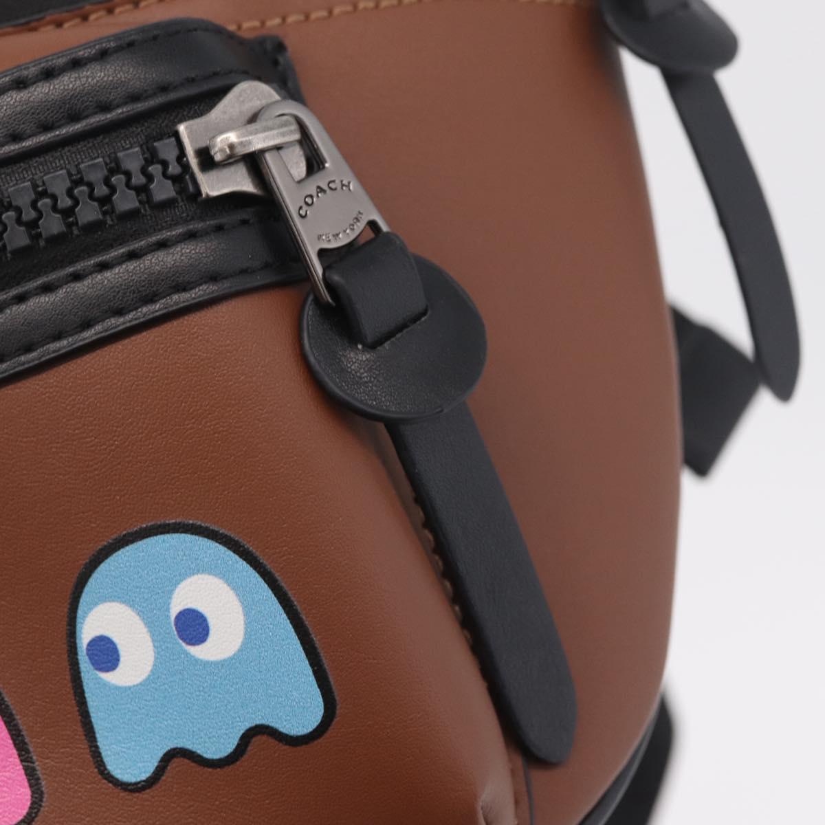 Coach x PAC MAN Waist Bag Leather Brown Silver Auth 212493M
