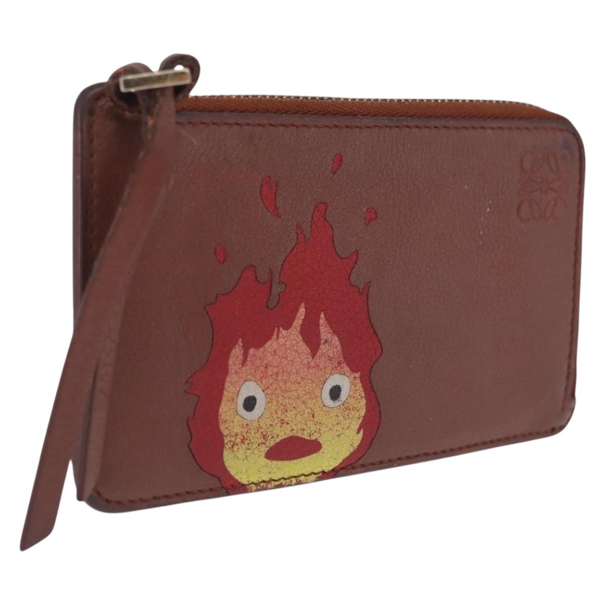 LOEWE x Studio Ghibli Calcifer Coin Purse Leather Brown Gold Auth 212494A