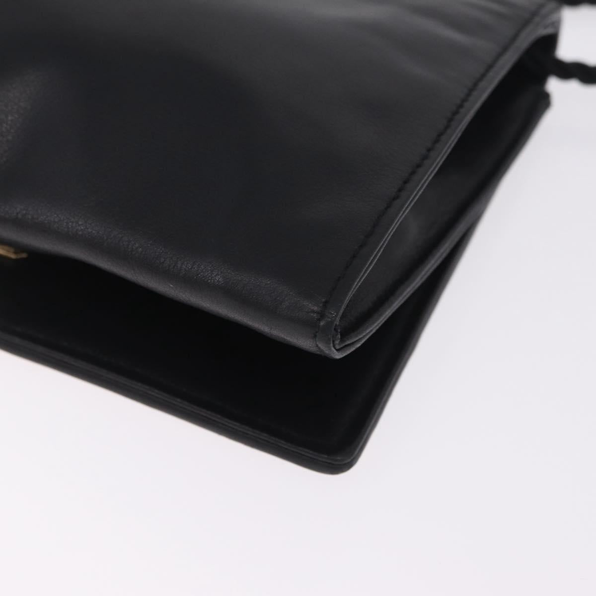 FENDI Shoulder Bag Leather Black Gold Auth 212495A