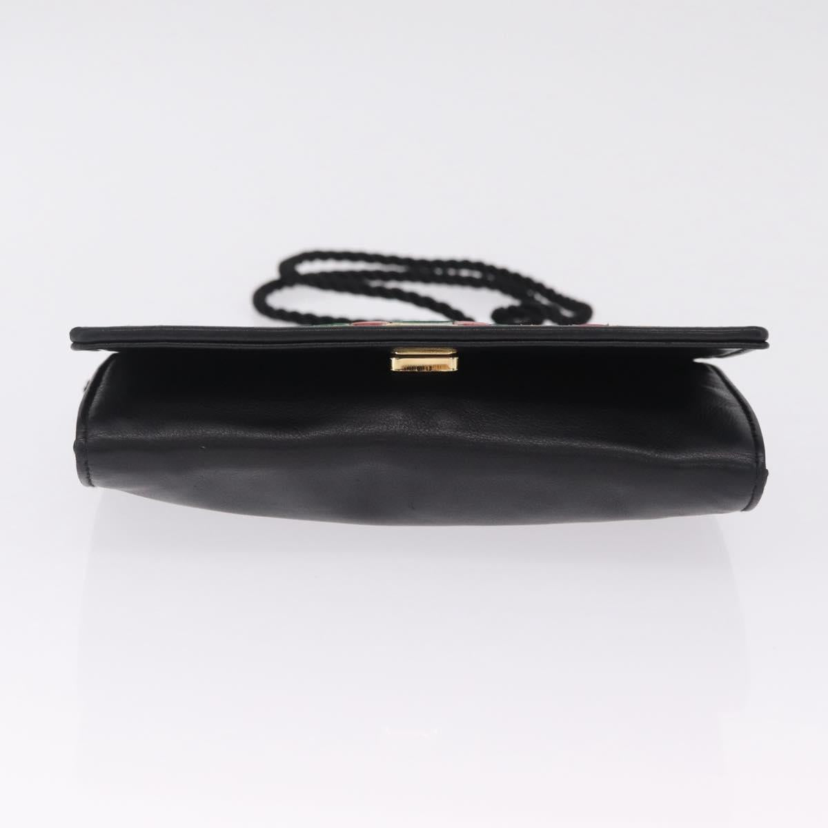 FENDI Shoulder Bag Leather Black Gold Auth 212495A