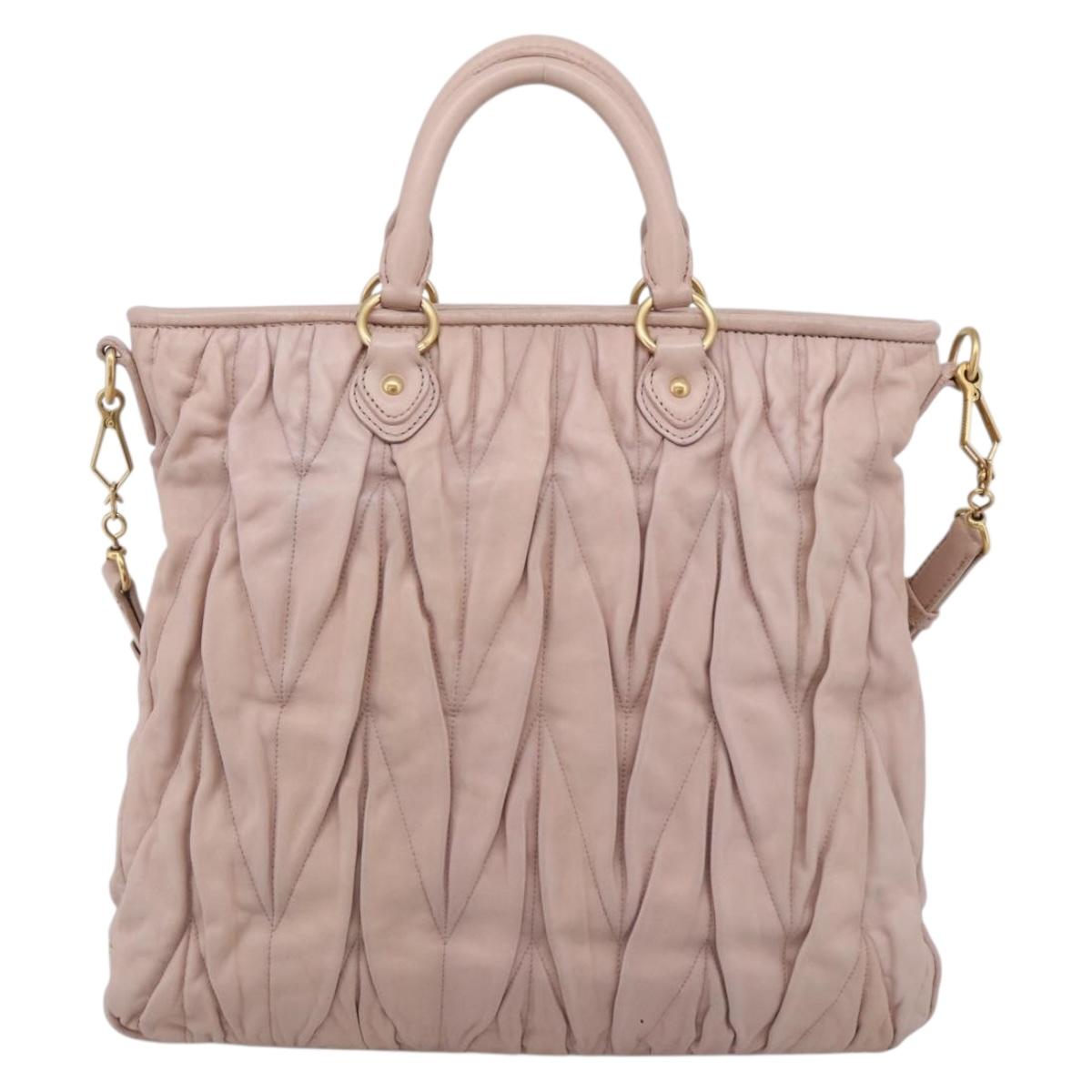 Miu Miu Matelasse Hand Bag Leather 2way Pink Gold Auth 212497A