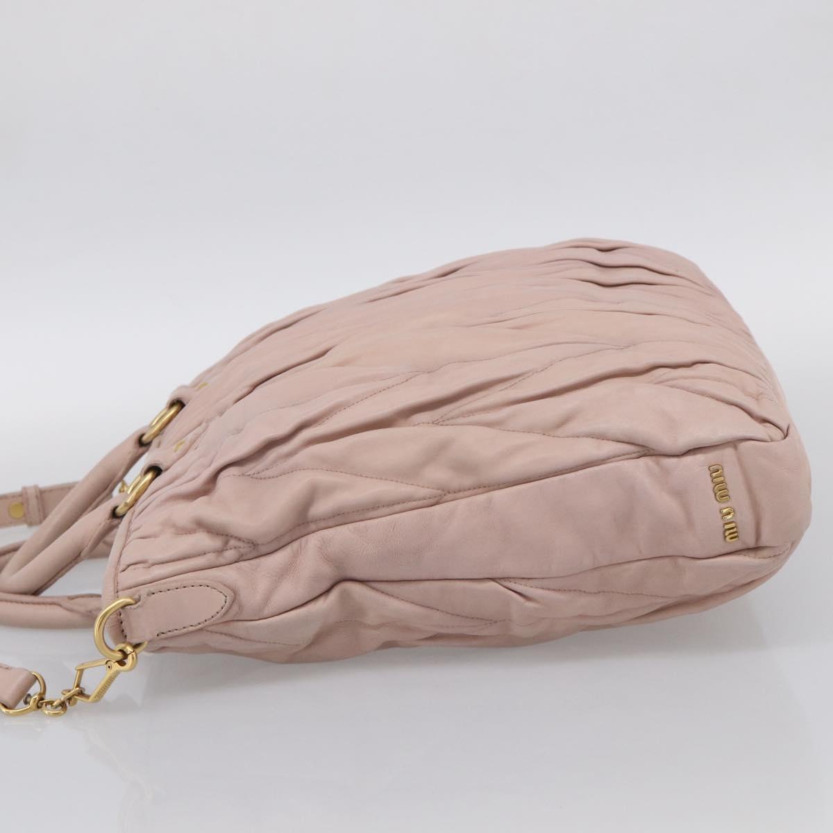 Miu Miu Matelasse Hand Bag Leather 2way Pink Gold Auth 212497A