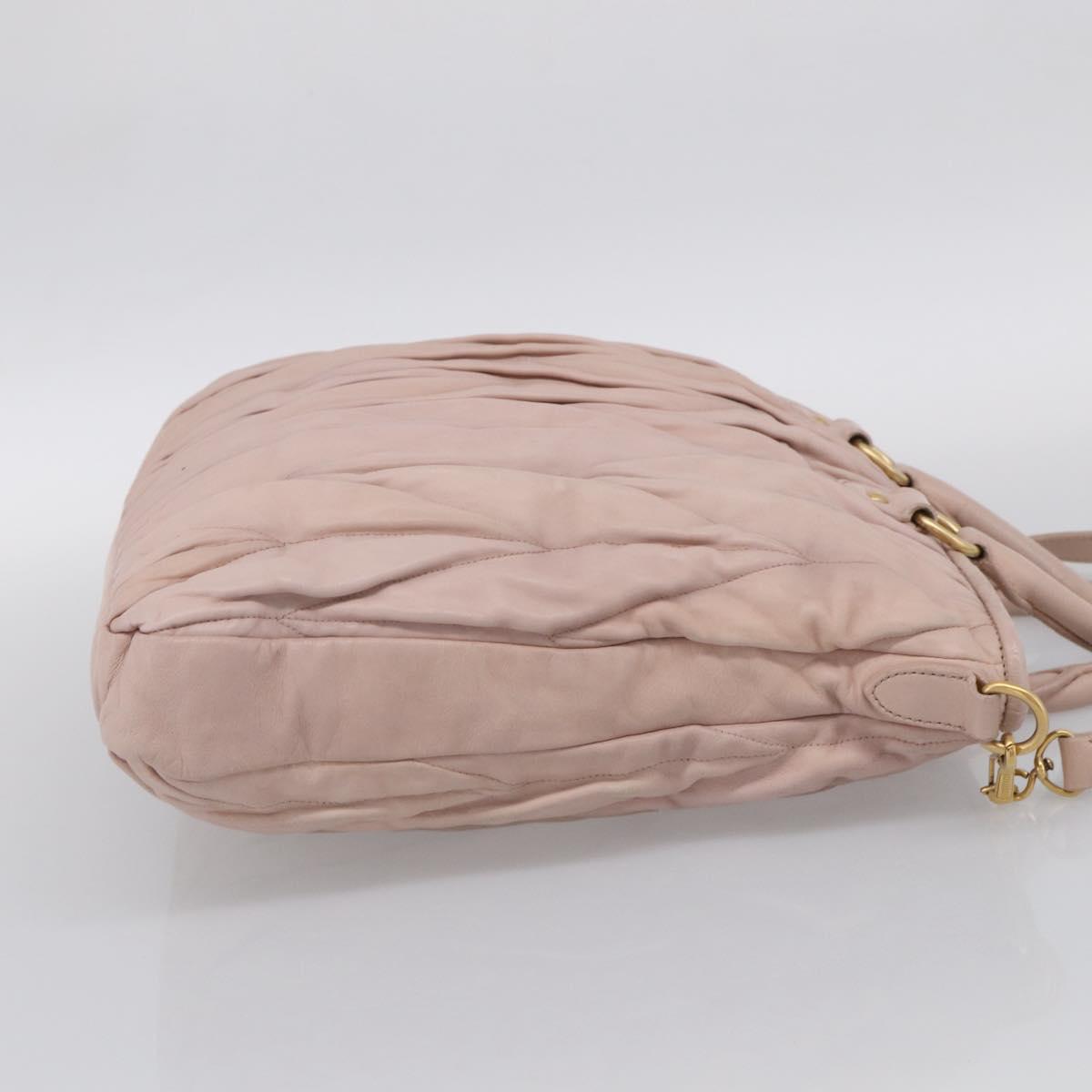 Miu Miu Matelasse Hand Bag Leather 2way Pink Gold Auth 212497A