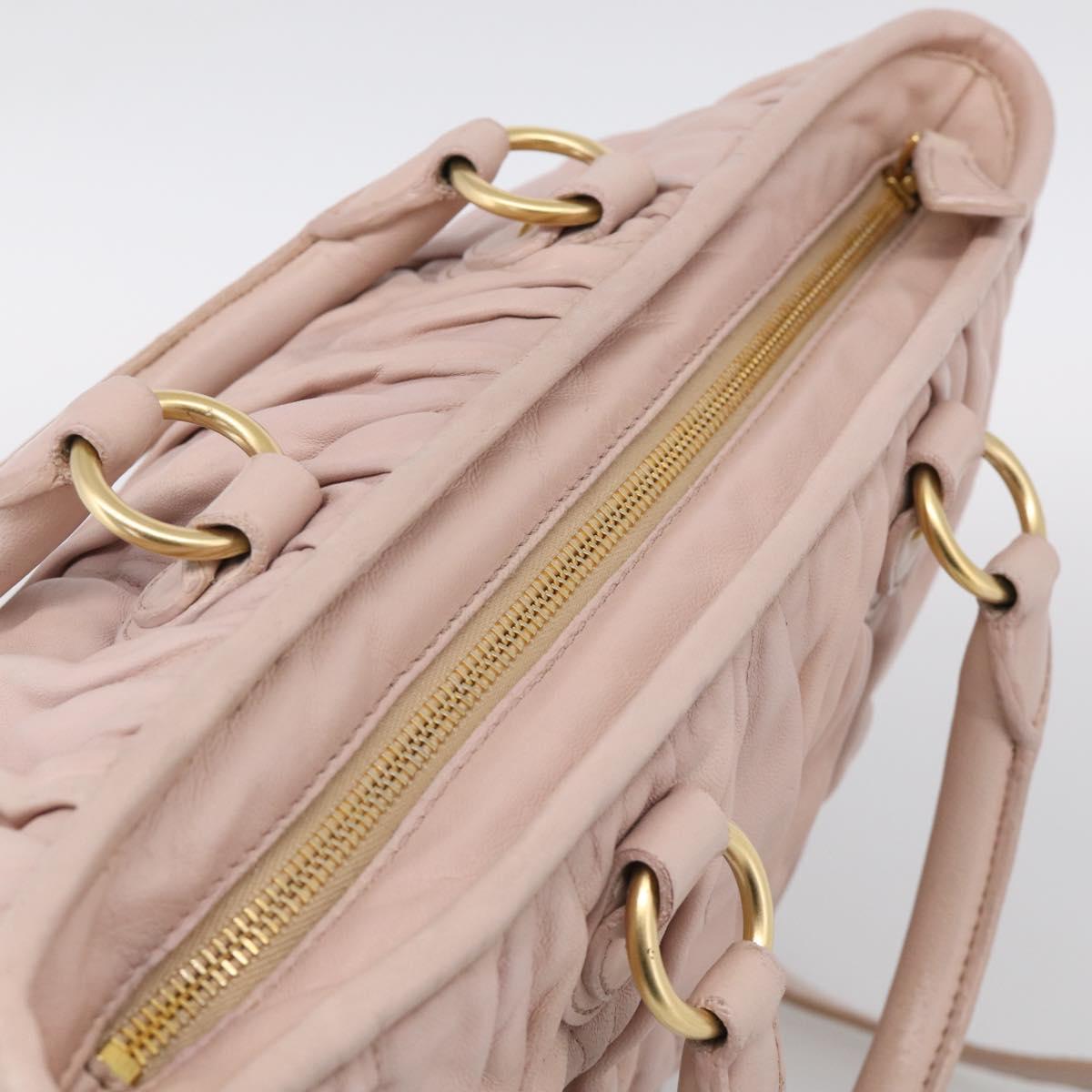 Miu Miu Matelasse Hand Bag Leather 2way Pink Gold Auth 212497A