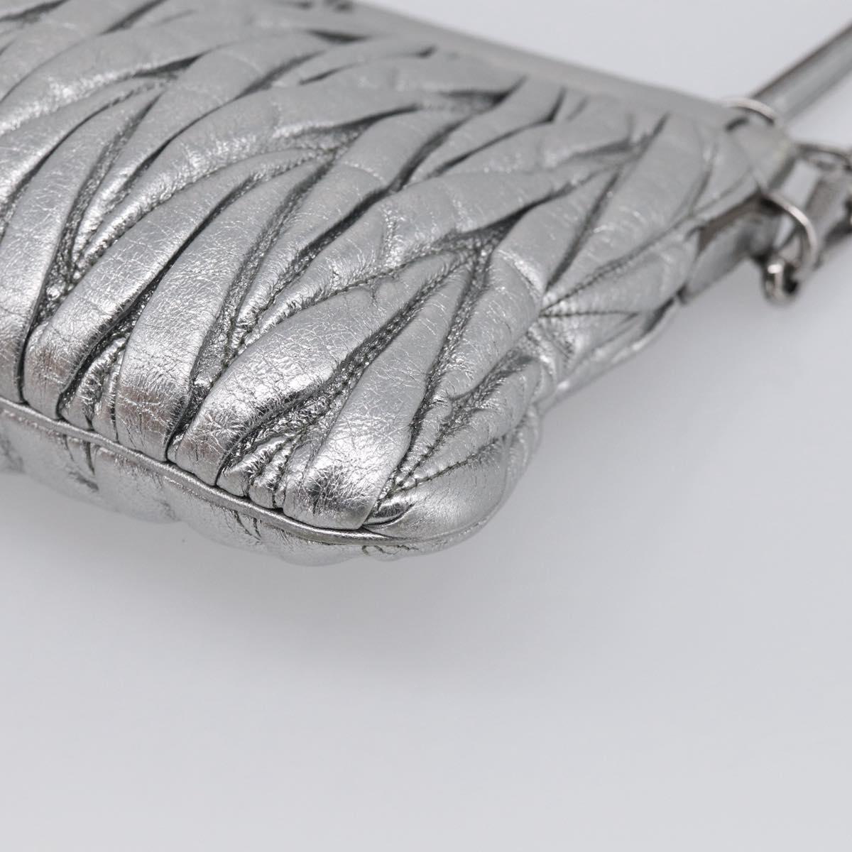 Miu Miu Matelasse Shoulder Bag Leather Silver Auth 212499V