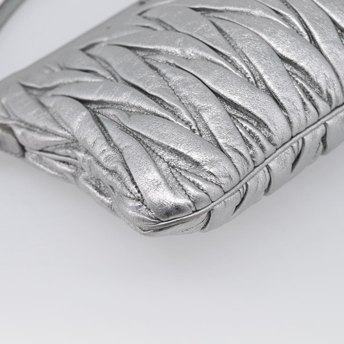 Miu Miu Matelasse Shoulder Bag Leather Silver Auth 212499V