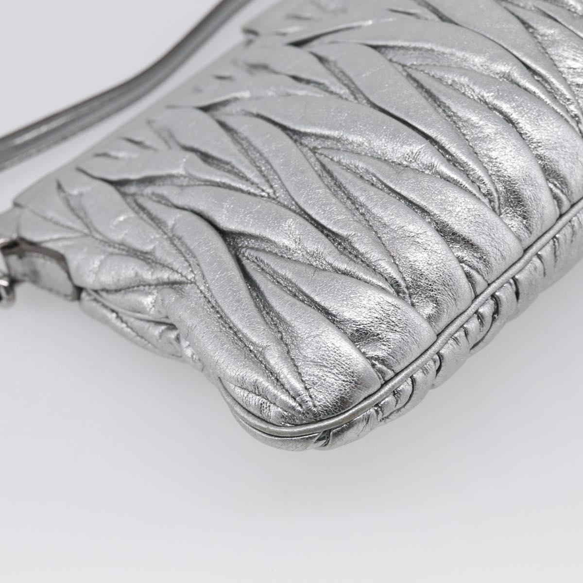 Miu Miu Matelasse Shoulder Bag Leather Silver Auth 212499V