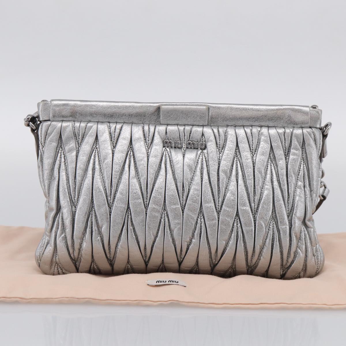 Miu Miu Matelasse Shoulder Bag Leather Silver Auth 212499V