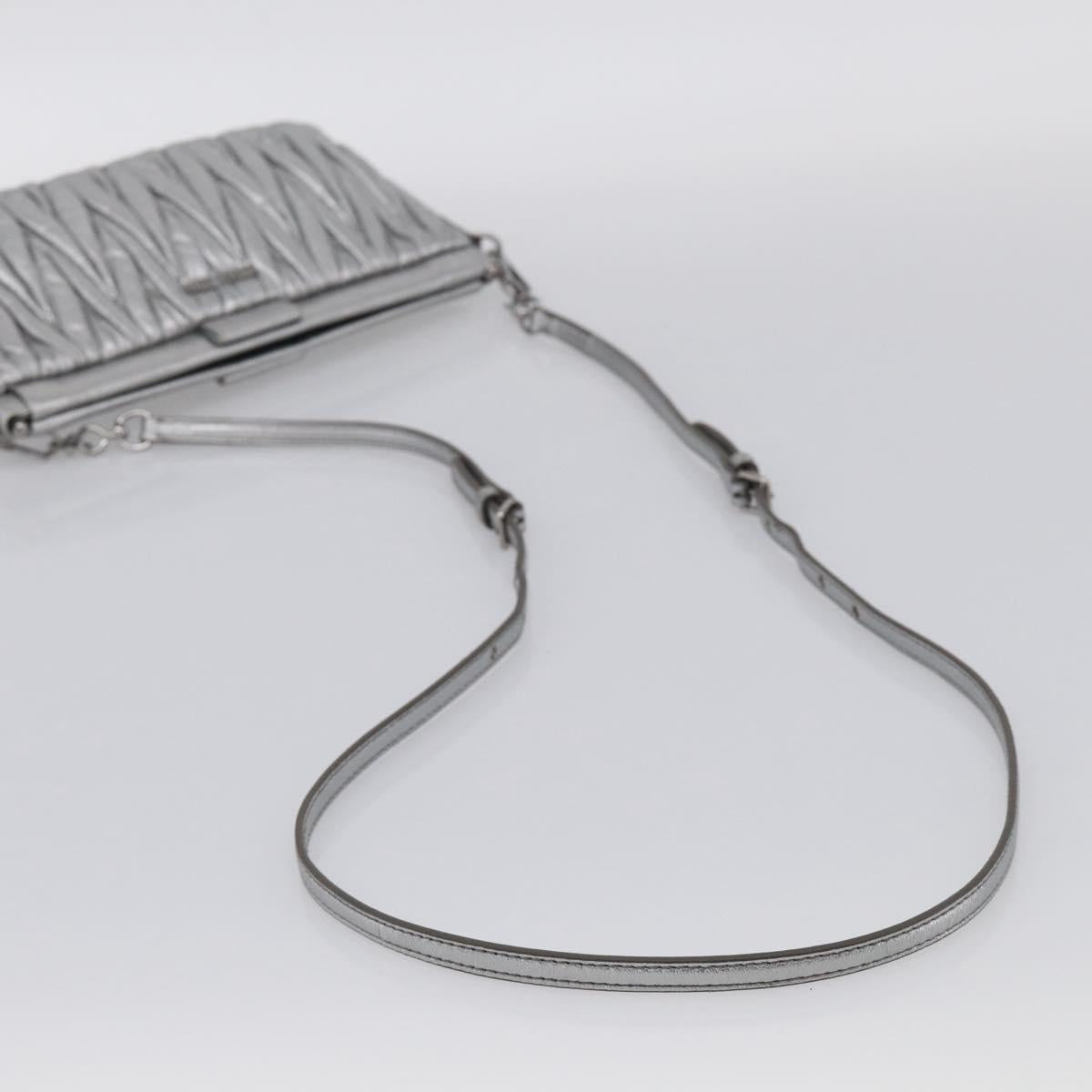 Miu Miu Matelasse Shoulder Bag Leather Silver Auth 212499V