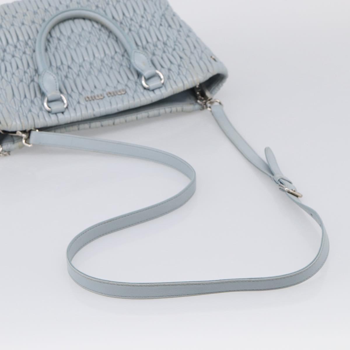 Miu Miu Matelasse Hand Bag Leather 2way Light Blue Silver Auth 212701A