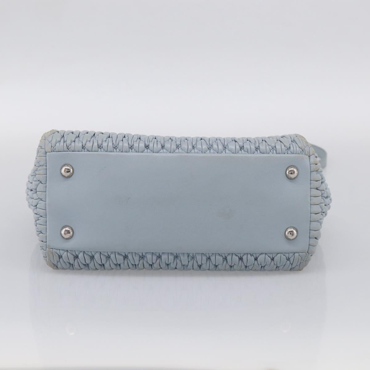 Miu Miu Matelasse Hand Bag Leather 2way Light Blue Silver Auth 212701A