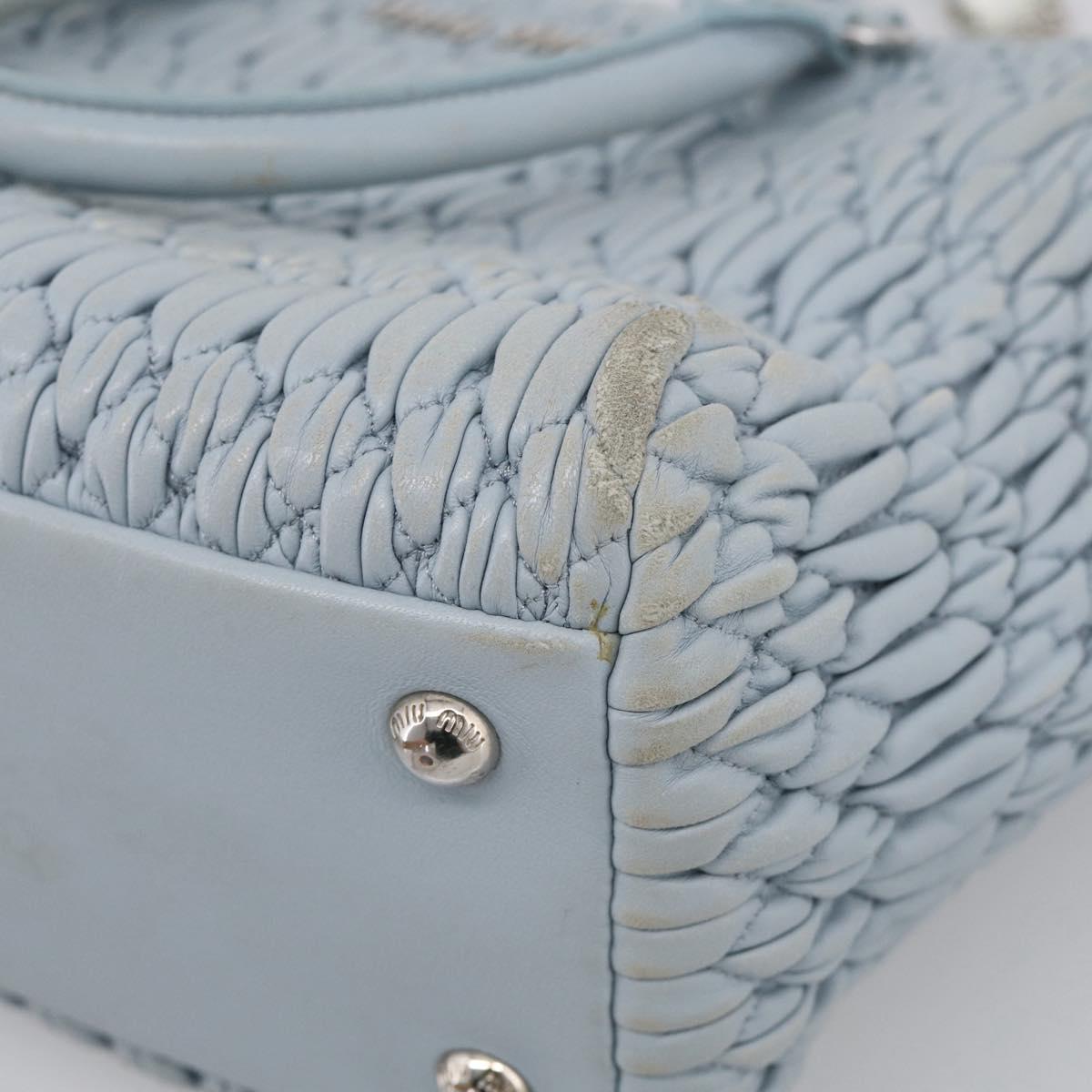 Miu Miu Matelasse Hand Bag Leather 2way Light Blue Silver Auth 212701A