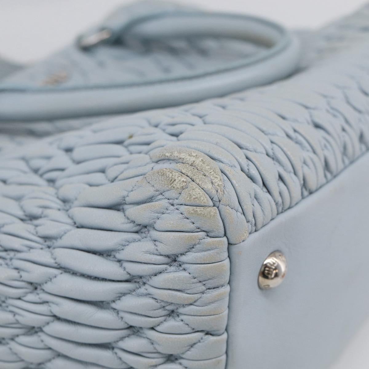 Miu Miu Matelasse Hand Bag Leather 2way Light Blue Silver Auth 212701A