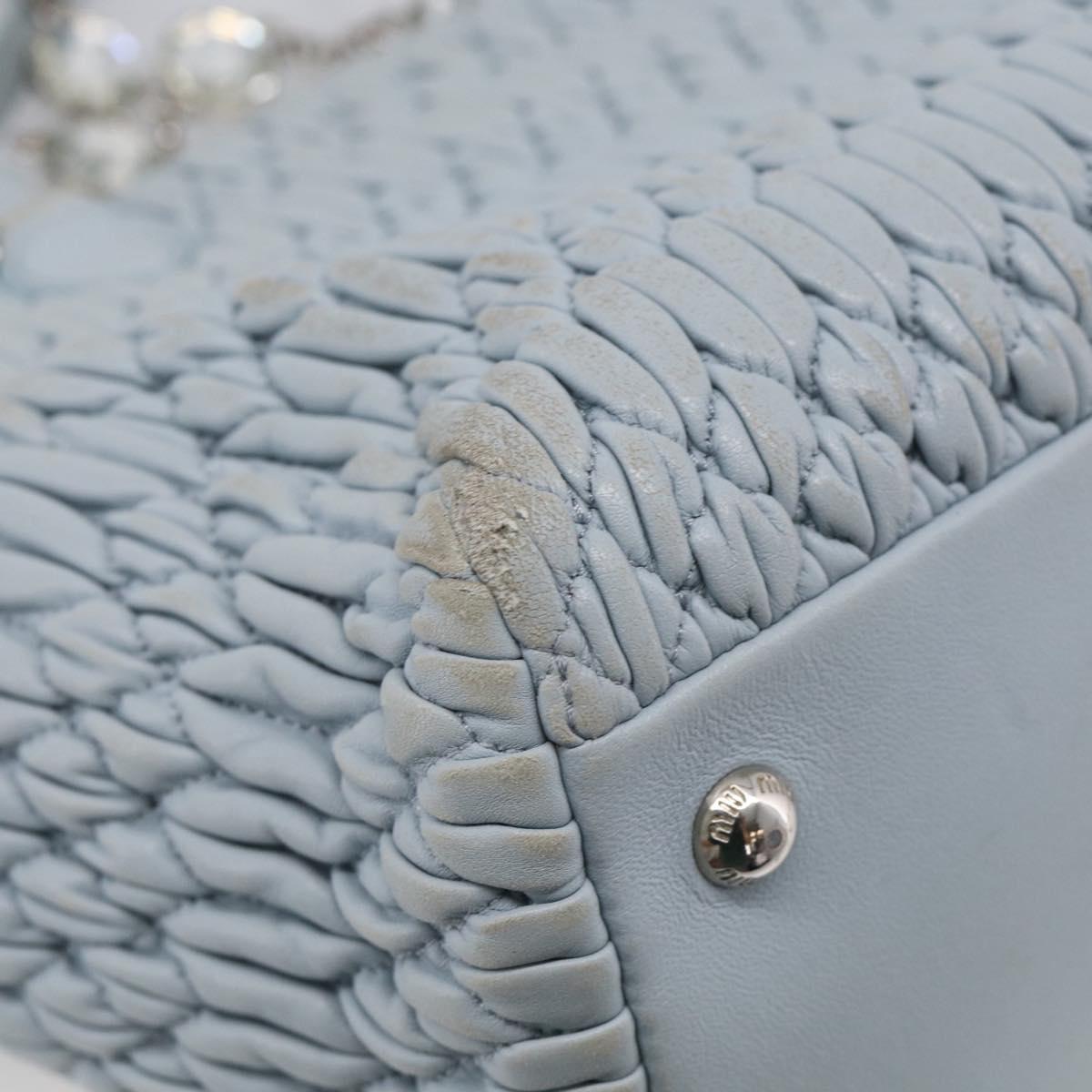 Miu Miu Matelasse Hand Bag Leather 2way Light Blue Silver Auth 212701A