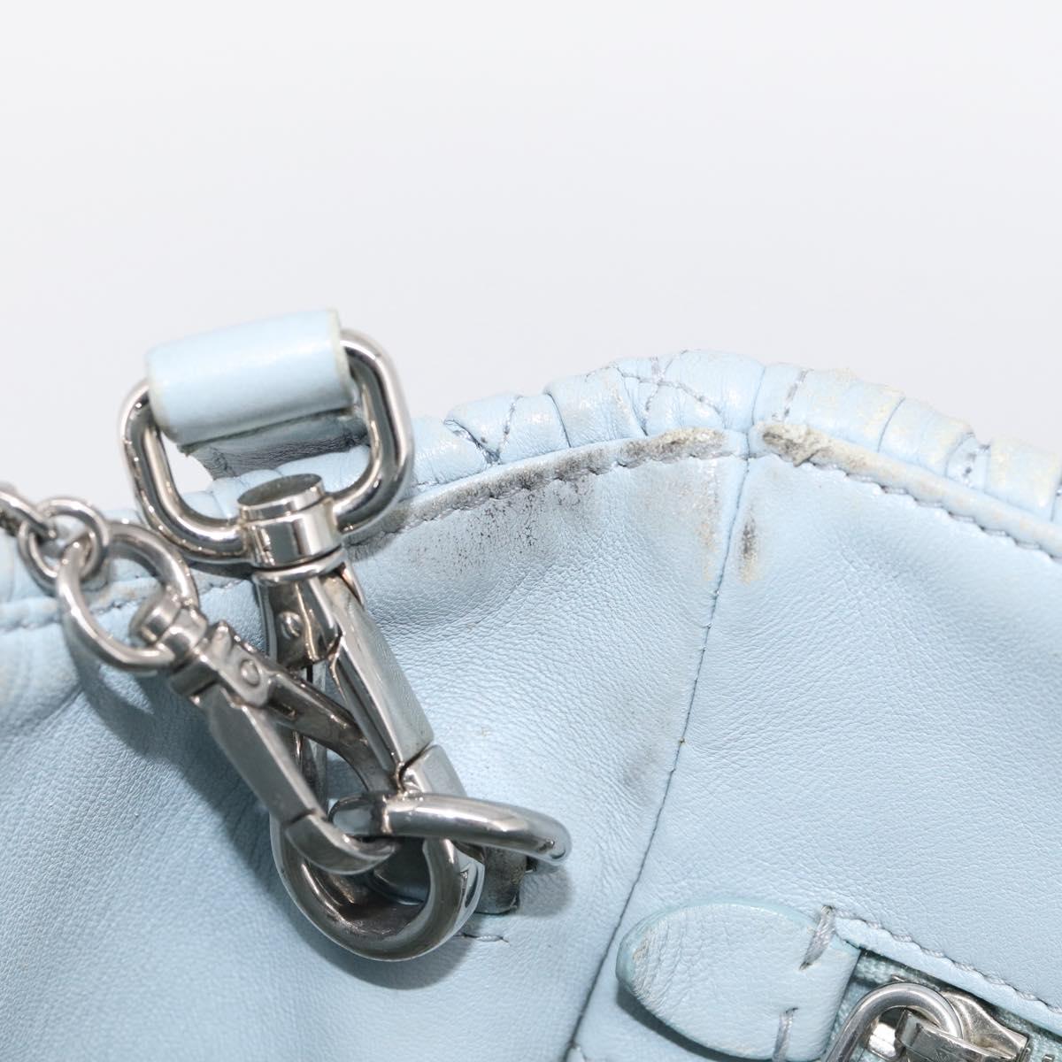 Miu Miu Matelasse Hand Bag Leather 2way Light Blue Silver Auth 212701A