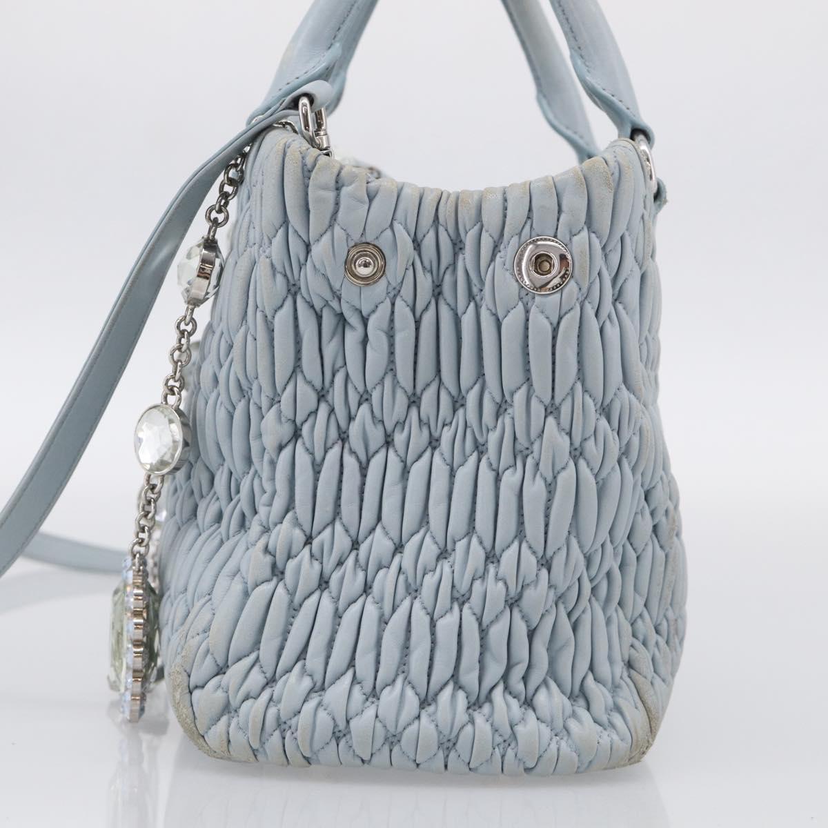Miu Miu Matelasse Hand Bag Leather 2way Light Blue Silver Auth 212701A