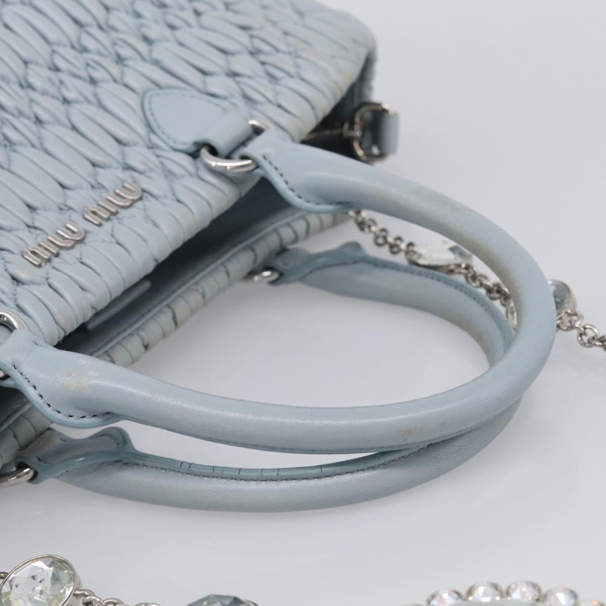 Miu Miu Matelasse Hand Bag Leather 2way Light Blue Silver Auth 212701A
