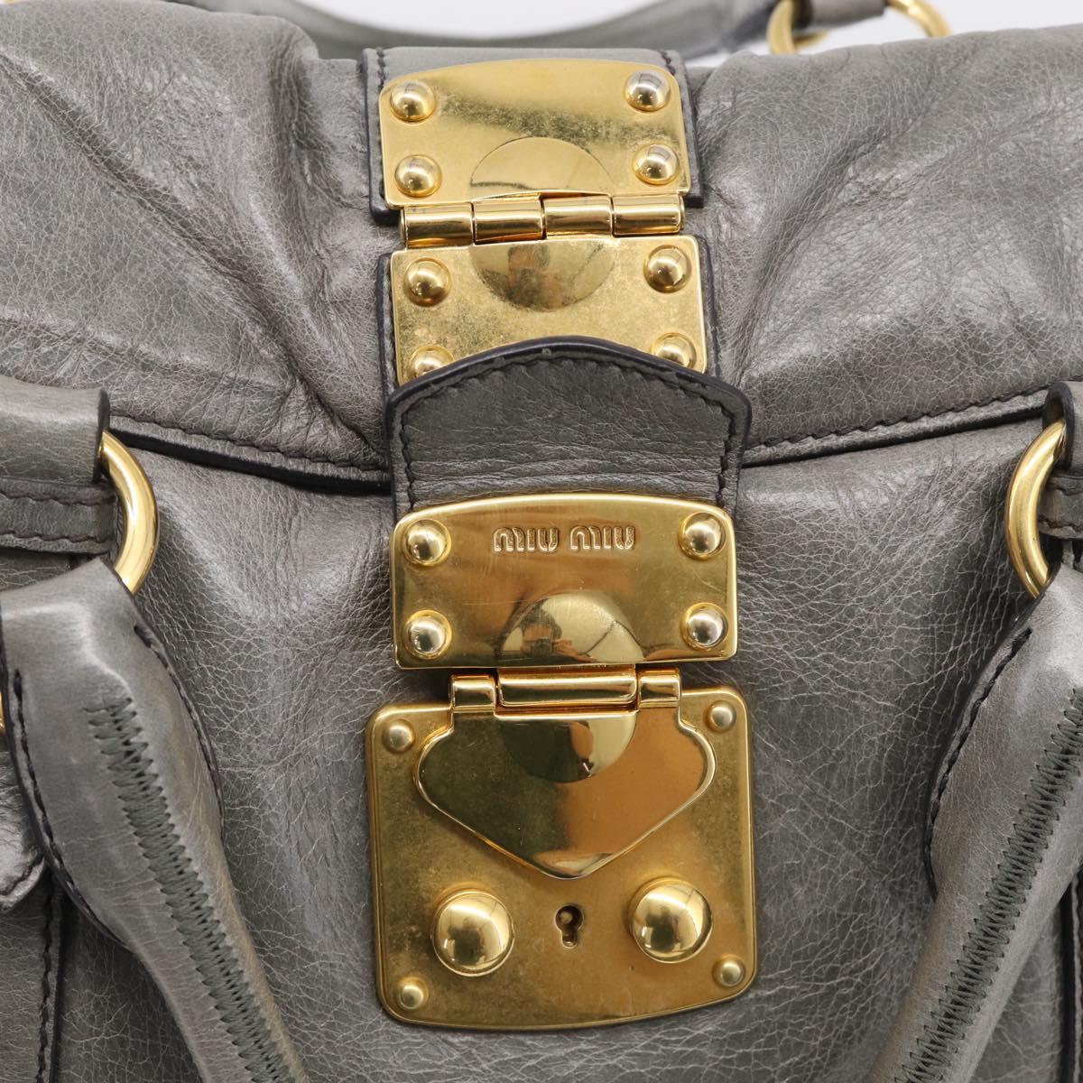Miu Miu Hand Bag Leather 2way Gray Gold Auth 212702V