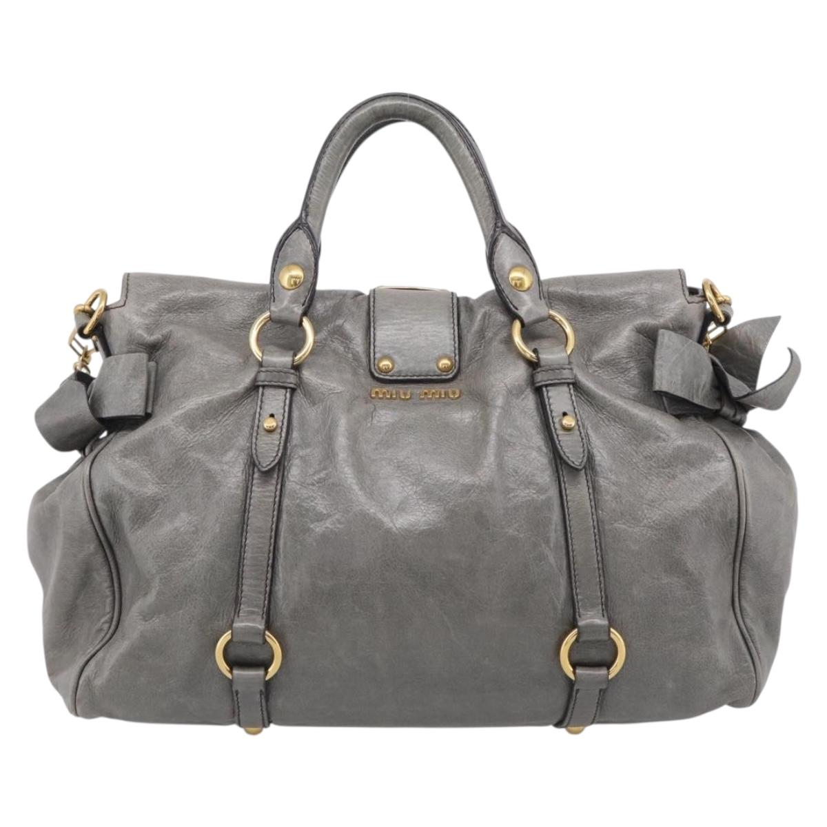 Miu Miu Hand Bag Leather 2way Gray Gold Auth 212702V