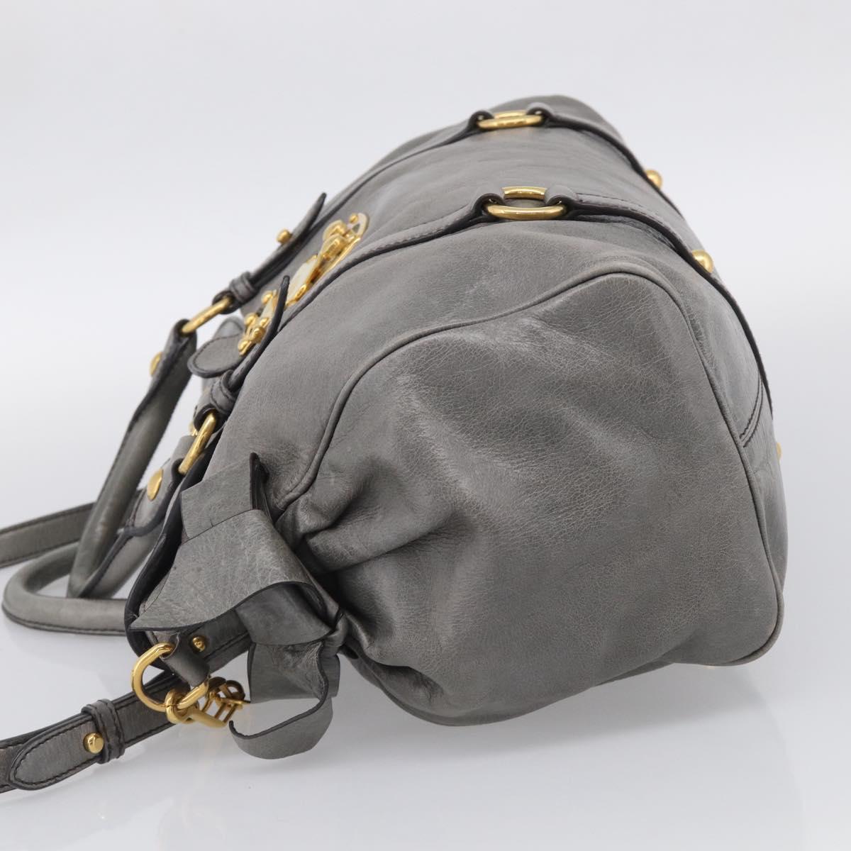 Miu Miu Hand Bag Leather 2way Gray Gold Auth 212702V