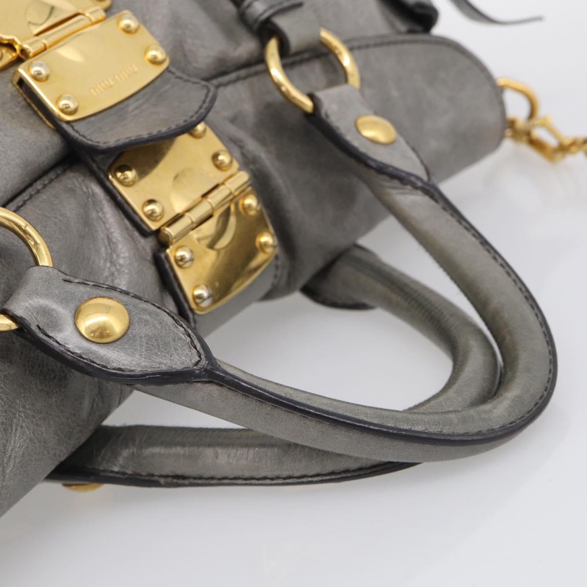 Miu Miu Hand Bag Leather 2way Gray Gold Auth 212702V