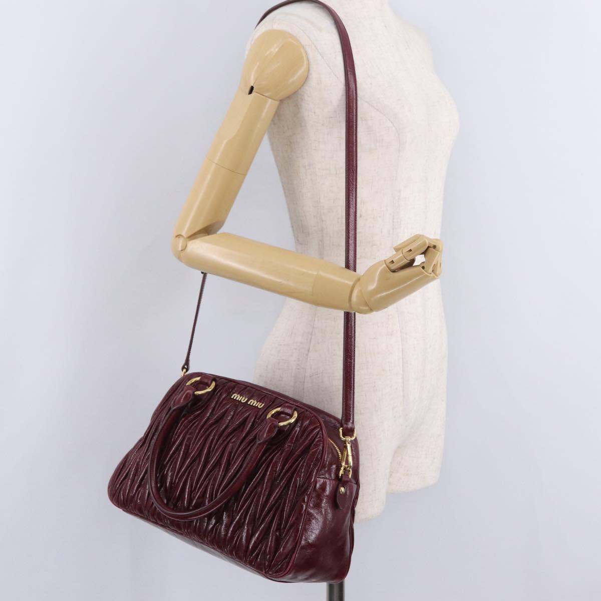 Miu Miu Matelasse Hand Bag Leather 2way Red Gold Auth 212705M