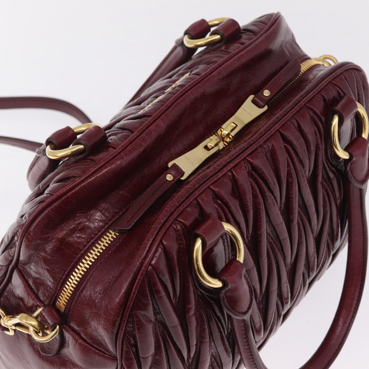 Miu Miu Matelasse Hand Bag Leather 2way Red Gold Auth 212705M