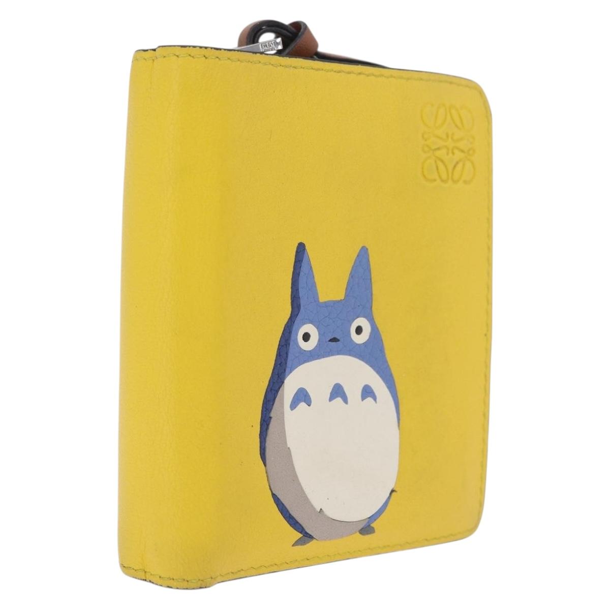 LOEWE x Studio Ghibli Medium Totoro Wallet Leather Yellow Silver Auth 212706M