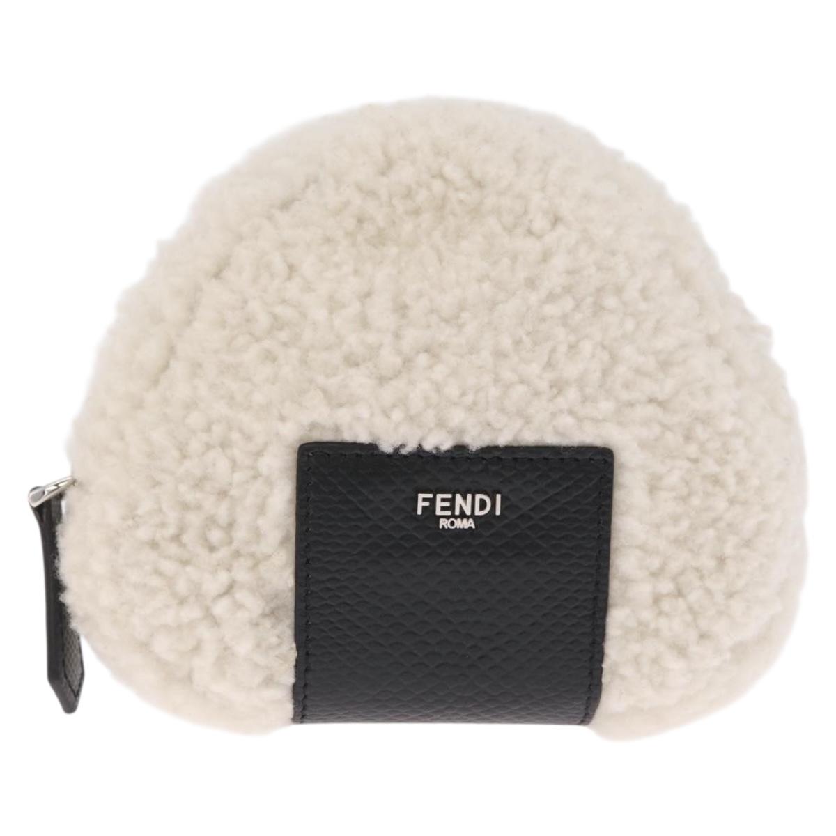 FENDI Rice Ball Shoulder Bag Mouton White Silver Auth 212713SM